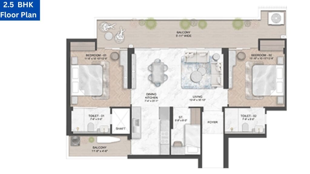 Smartworld Natures Court 2.5 BHK Floor Plan