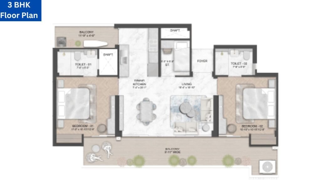 Smartworld Natures Court 3 BHK Floor Plan