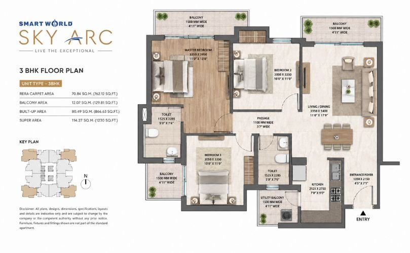 Smart World Sky Arc 2 BHK Floor Plan