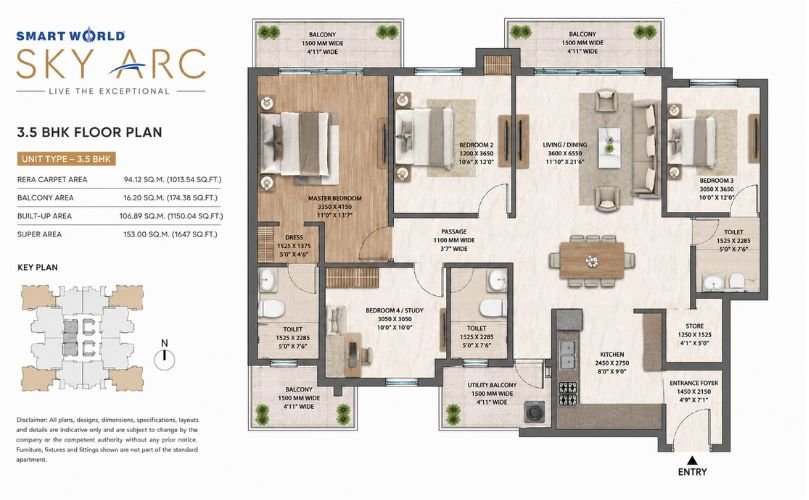 Smart World Sky Arc 3 BHK Floor Plan